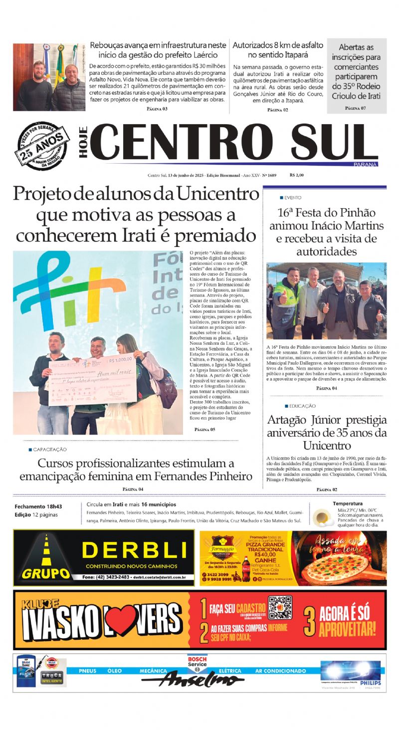 A edição 1689 do Jornal Hoje Centro Sul já está nas bancas!🗞️📰